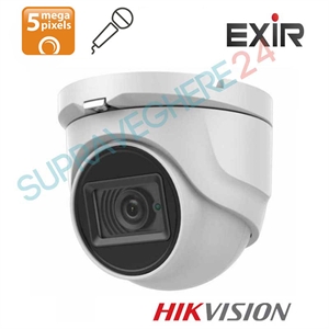 Imaginea Camera Dome Exterior Audio Over Coaxial 4 in 1 TVI CVI AHD CVBS, 5 Megapixel, IR Exir 30m, Hikvision DS-2CE76H0T-ITMFS